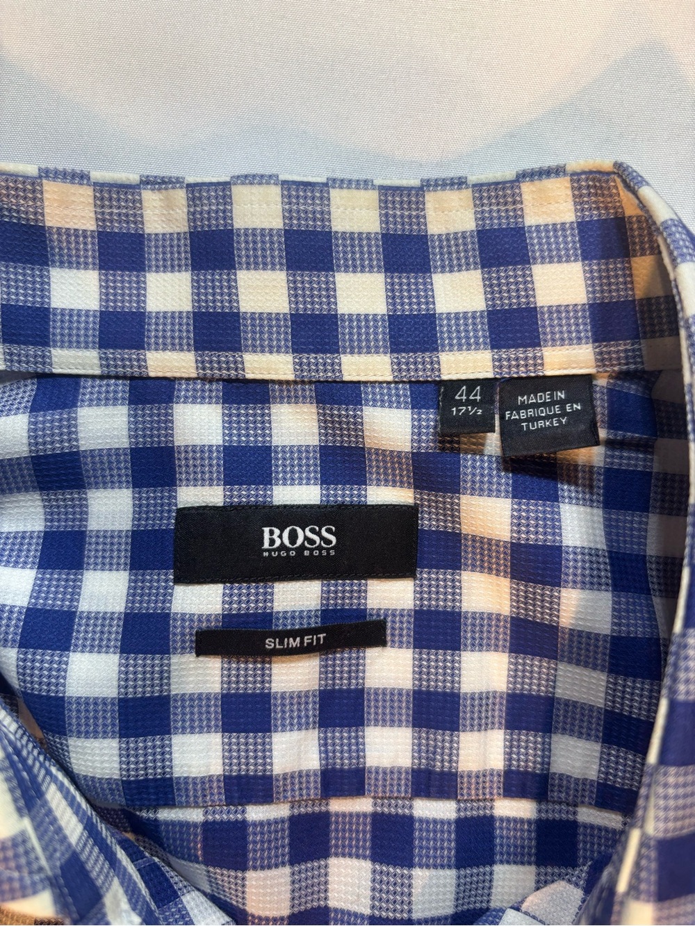 BOSS Slim Fit Blue and White Gingham Dress Shirt